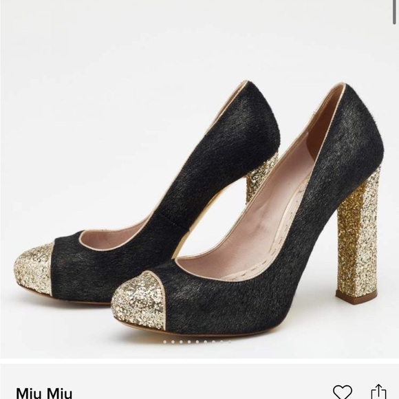 Miu Miu Black and Gold Women's Heels - Picture 2 of 11
